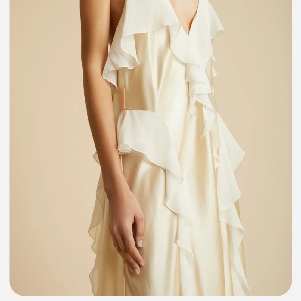 KHAITE Strapless Cream Ruffle Dress